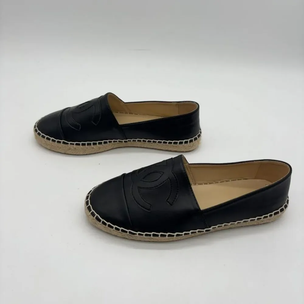CHANEL Black Leather Flats